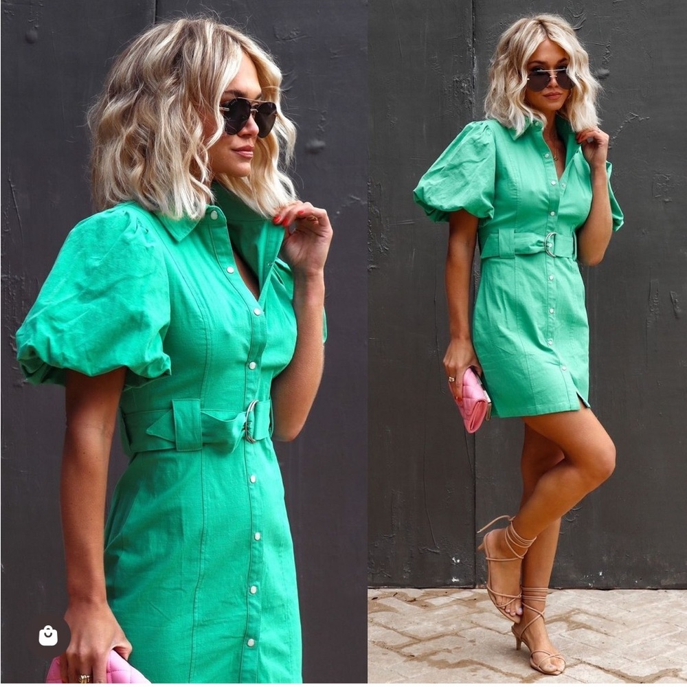 Vici Vibrant Green Puff Sleeve Mini Dress